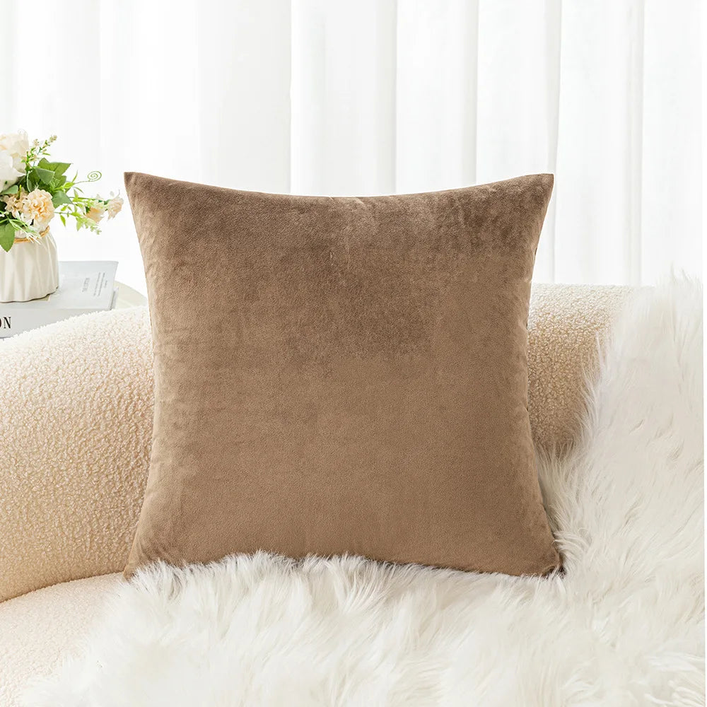 Velvet Pillowcase Sofa Cushion Cover – Solid Color Throw Pillow Case for Living Room