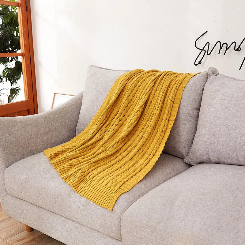 100% Cotton Cable Knit Throw Blanket – Soft & Breathable Boho Home Decor
