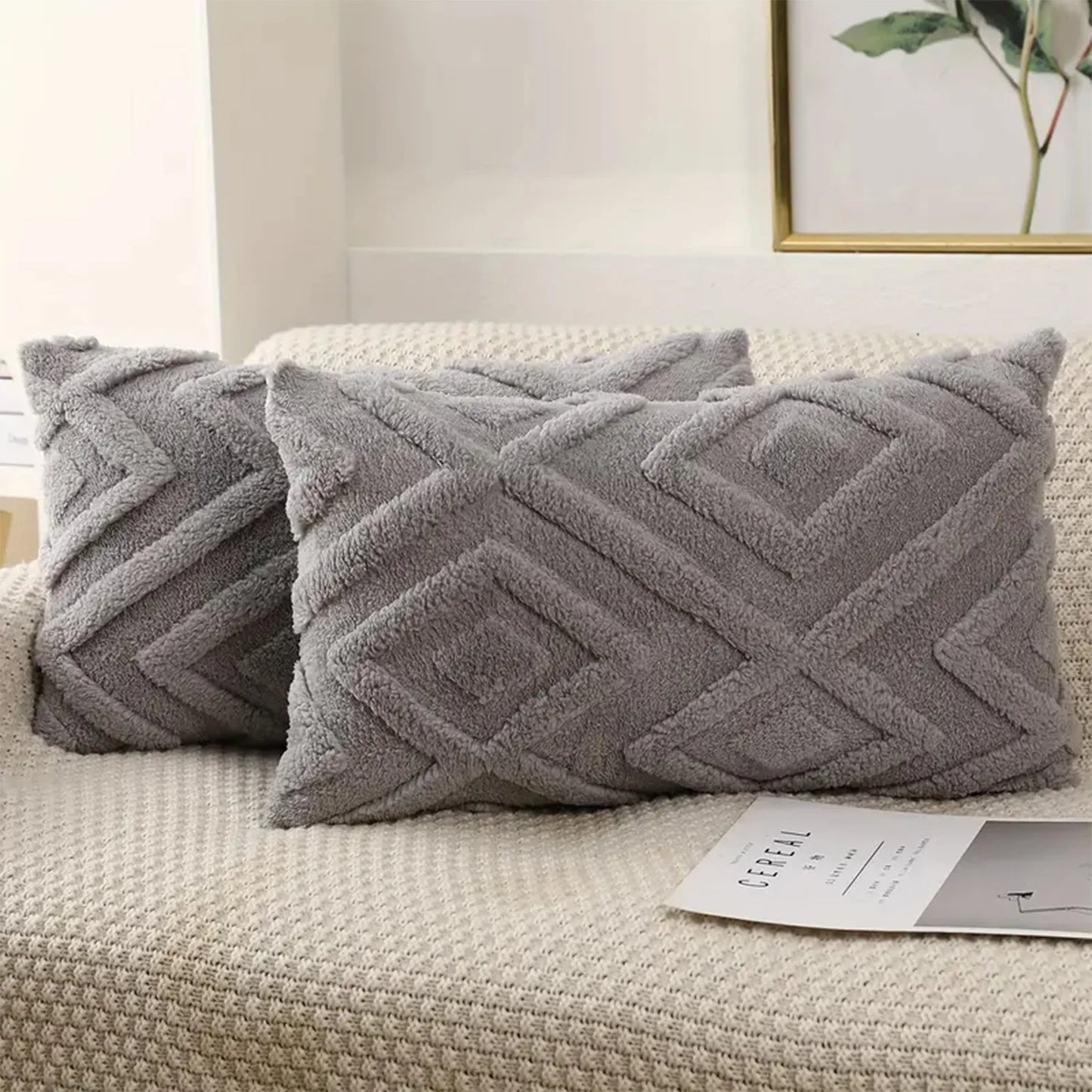 🧸 Boho Faux Wool Geometric Pillow Covers – Soft Plush Fleece Cushion Cases for Cozy Home Decor | Multiple Sizes