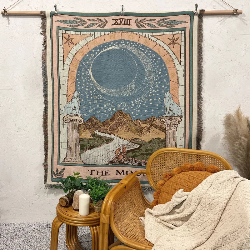 Tarot Tapestry Blanket – Boho Woven Throw for Sofa, Bed, Picnic & Travel