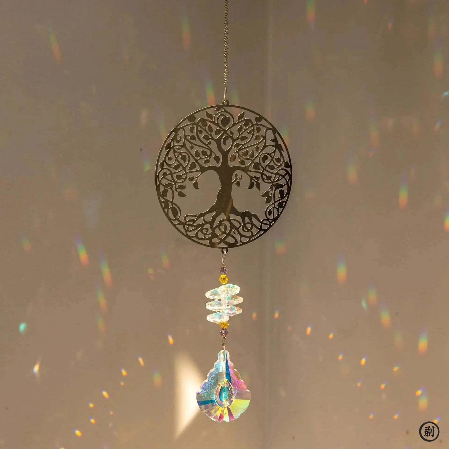 Crystal Sun Catcher with Tree of Life Pendant β Hanging Rainbow Maker & Wind Chime for Windows, Gardens, and Cars