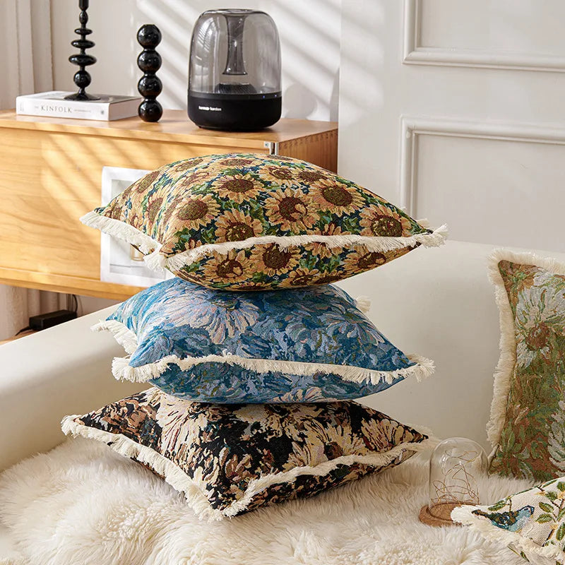 Retro Cotton & Linen Jacquard Throw Pillow Cover β 18" Γ 18" Vintage-Inspired Accent