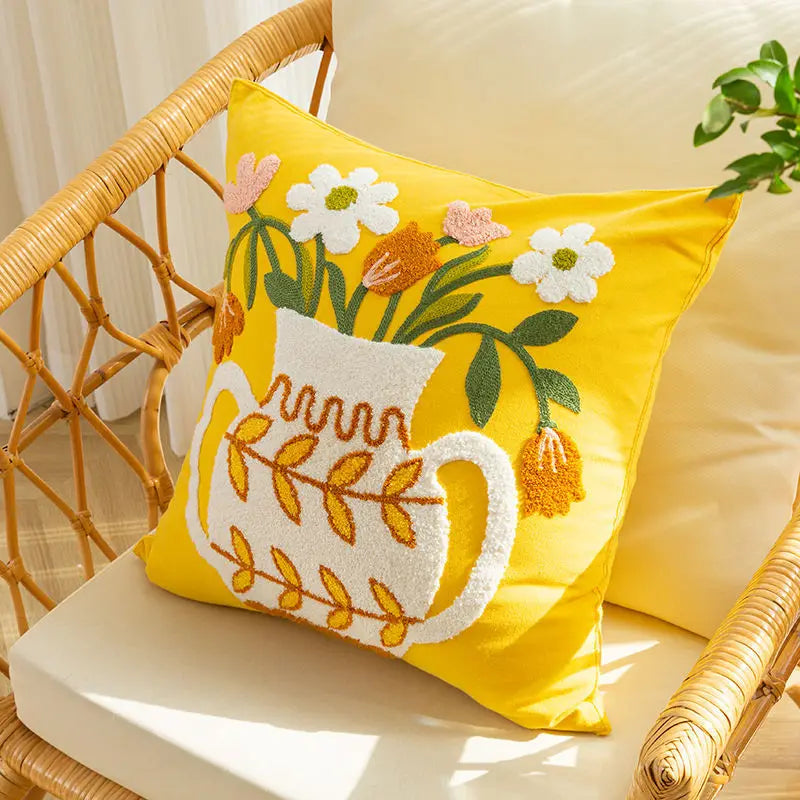 Boho Home Decor – Floral Embroidered Cotton Cushion Cover