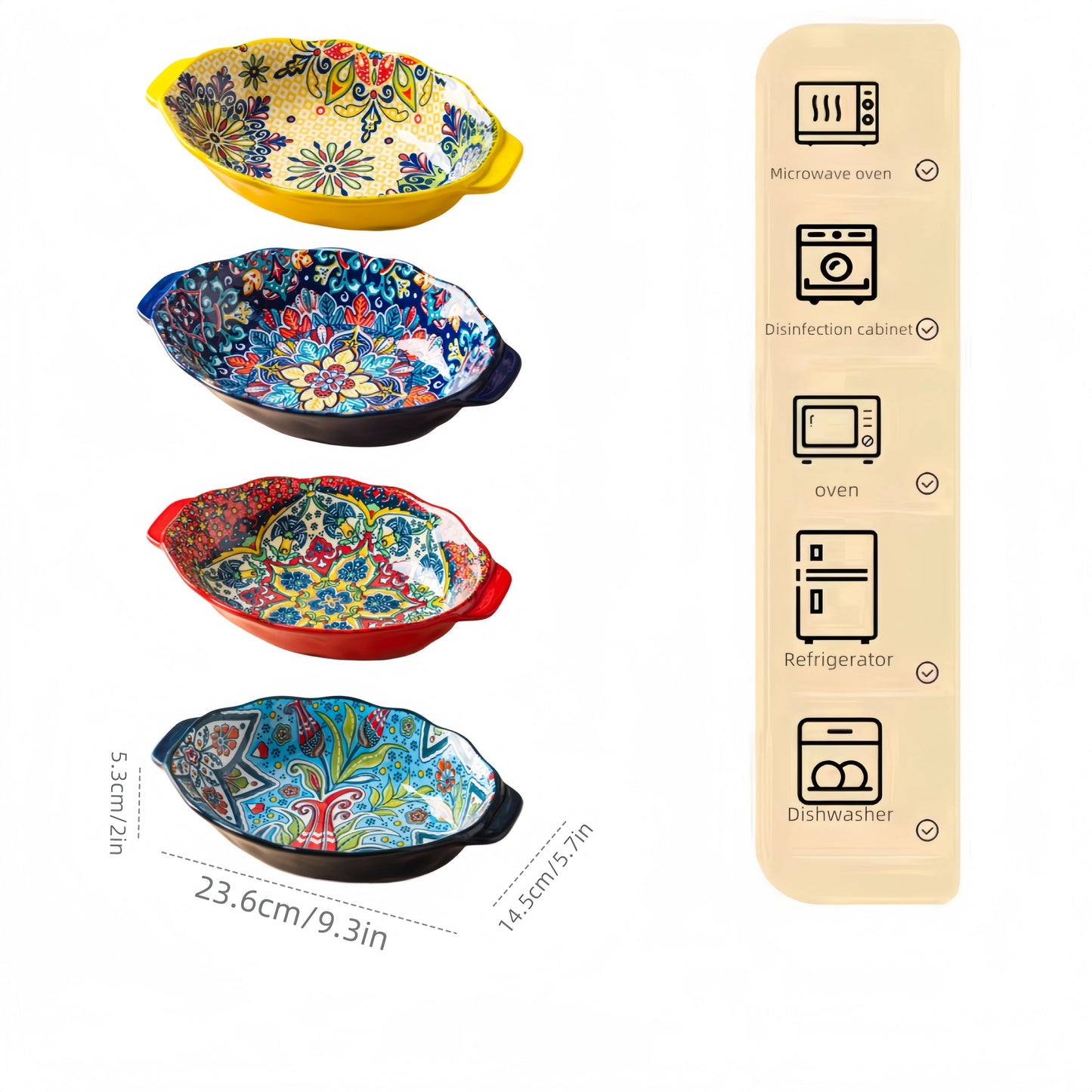 Bohemian Egg-Shaped Ceramic Baking Plate – 9" Colorful Oval Pasta, Salad & Fruit Dish