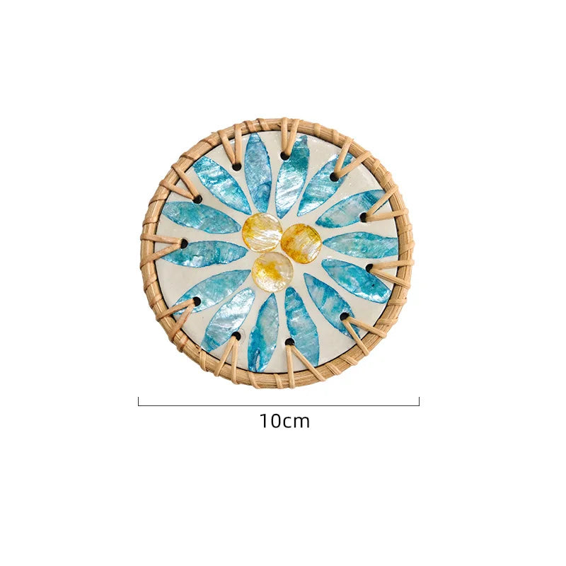 🌿 Boho Rattan Shell Coaster – Handwoven Prairie Chic Drink Mat