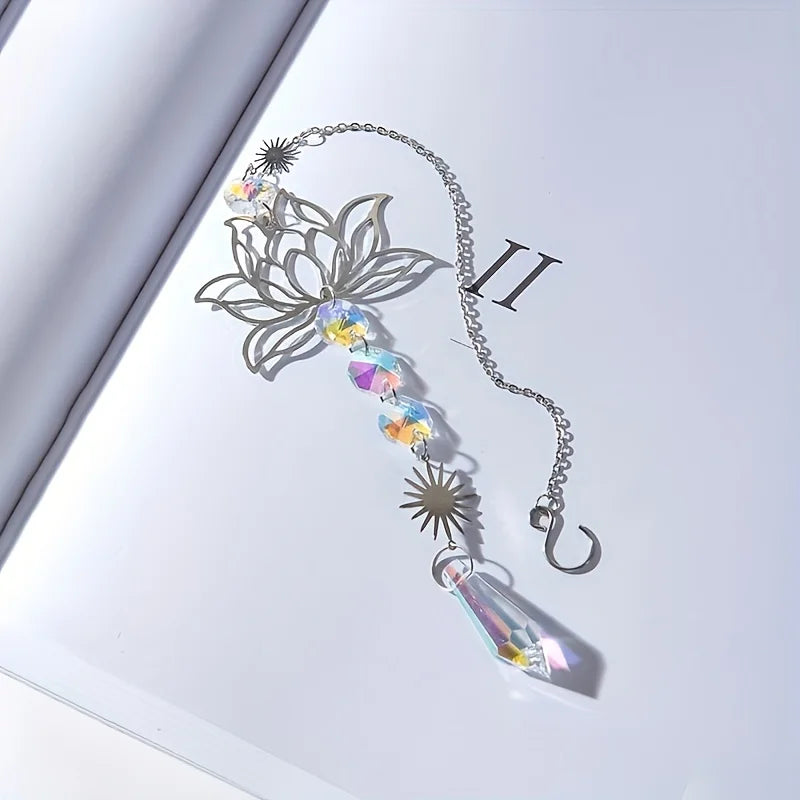 Metal Lotus & Crystal Boho Suncatcher – Handmade Sunlight Charm for Home & Garden.- My Boho Home