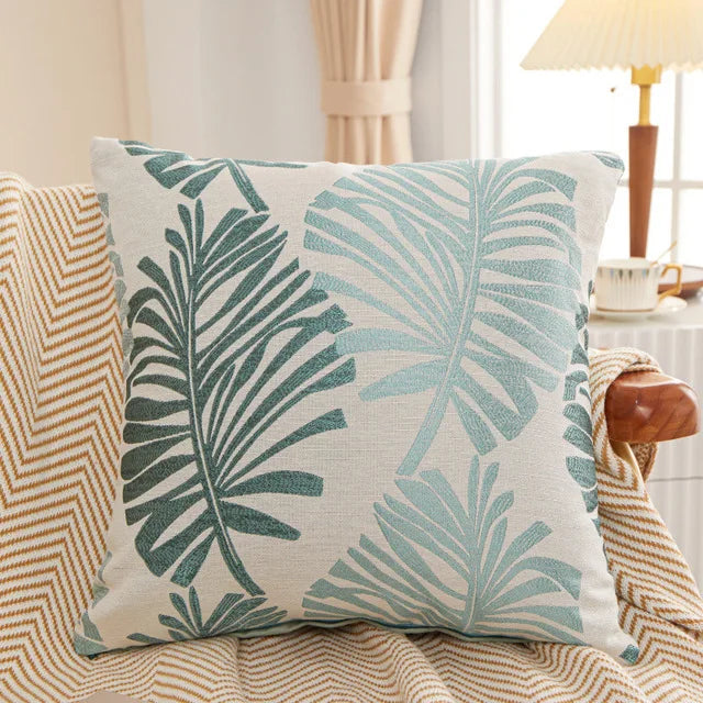Green Bay Leaf Cushion Cover – Square Decorative Throw Pillow Case for Boho Home Decor