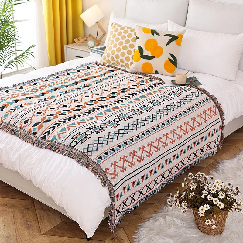 Boho Tassel Throw Blanket Geometric