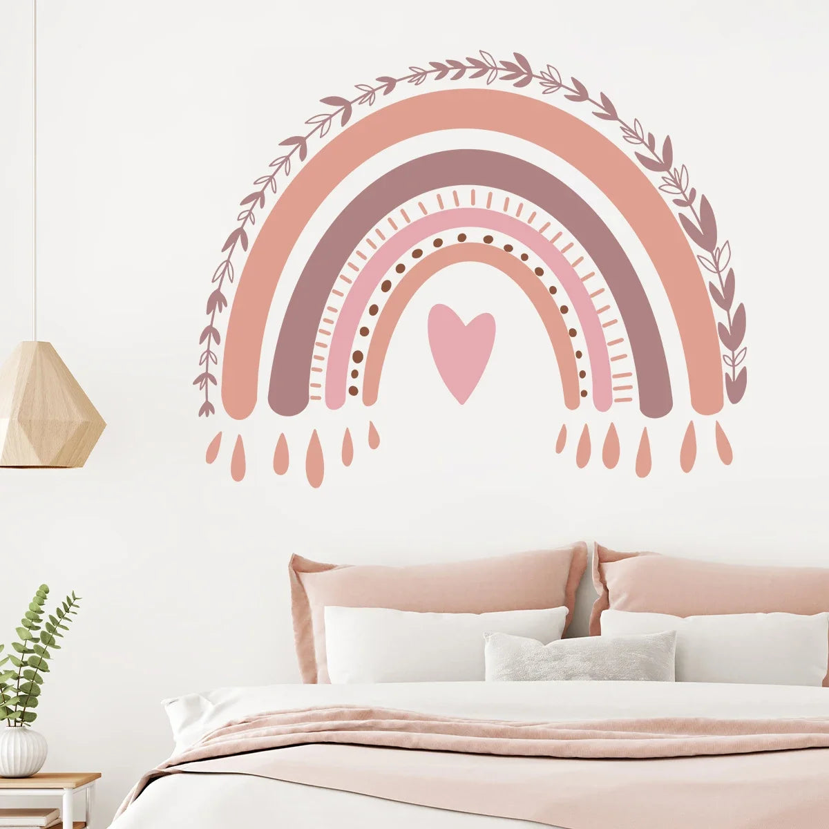 Cartoon Boho Rainbow Heart Wall Sticker Children Room Decor for Kids Room Bedroom Nursery Girls Gift Home Decoration Wall Decal