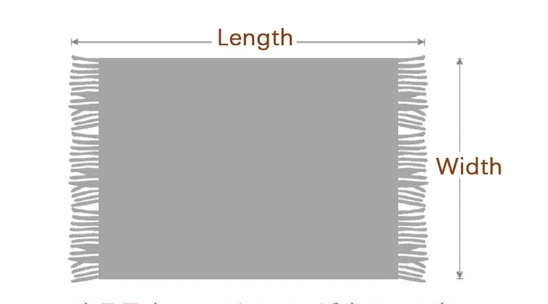 My Boho Home throw blanket with tassels, Length & Width Diagram