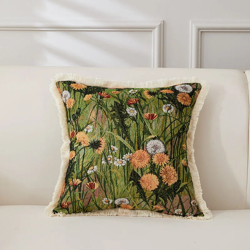 Retro Cotton & Linen Jacquard Throw Pillow Cover β 18" Γ 18" Vintage-Inspired Accent