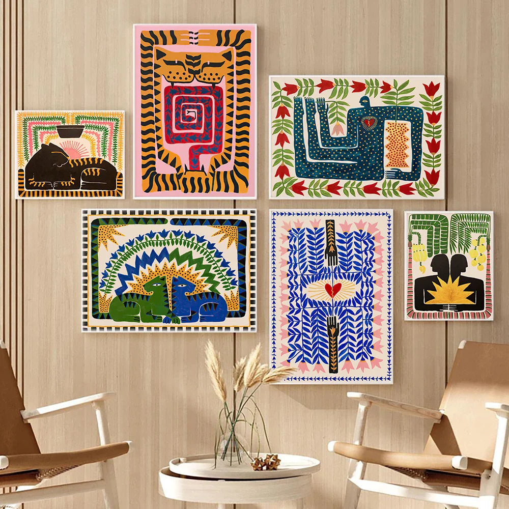 Boho Home Decor Affordable Prints Displayed on Wall Above Chairs and Table