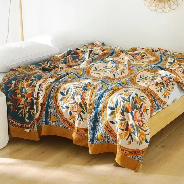 Boho Bed with Quilt Blanket