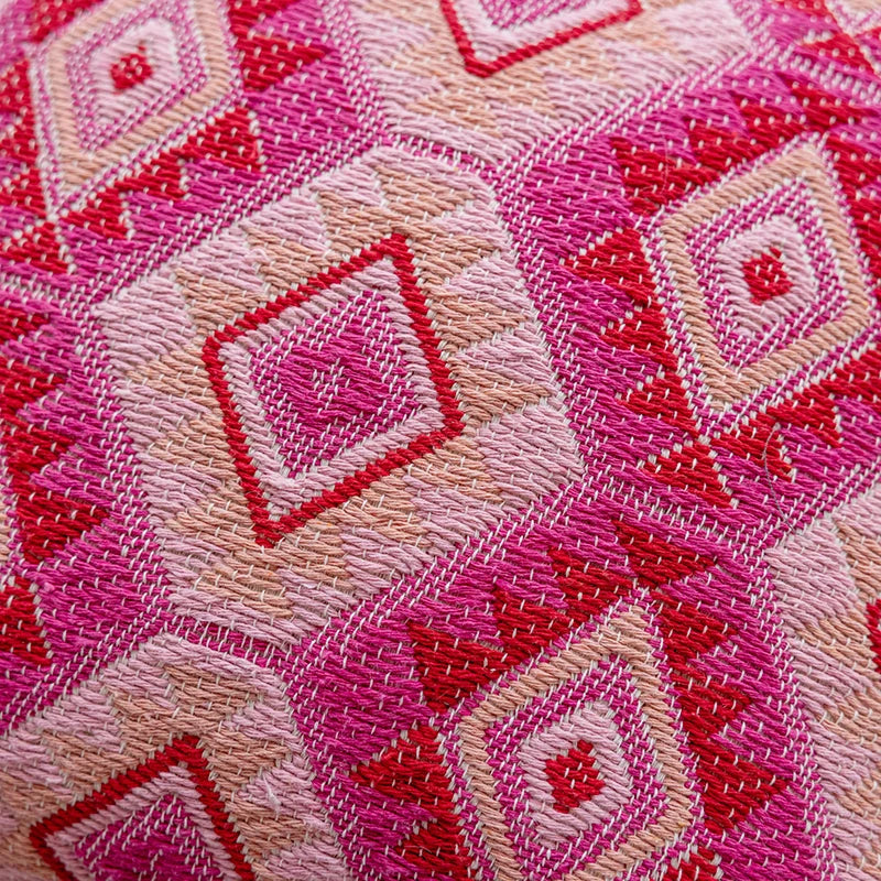 Boho Pink Embroidered Cushion Cover with Tassels for Sofa, Bed & Home Decor