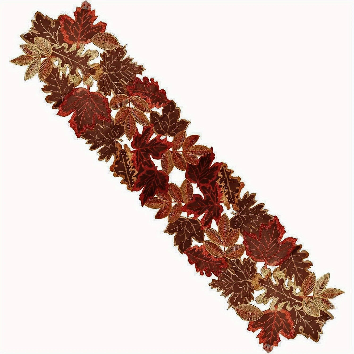 Decorative leaf pattern in red and gold on a white background