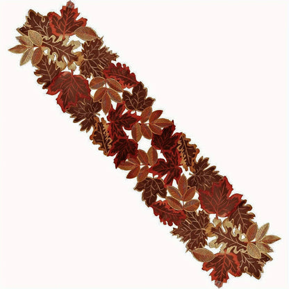 Decorative leaf pattern in red and gold on a white background