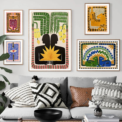 Colorful Abstract Boho Wall Art – Orange Tiger Canvas Print