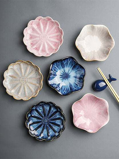 Ceramic Flower Sauce Dish – Mini Floral Porcelain Dipping Bowl for Soy Sauce, Nuts & Charcuterie