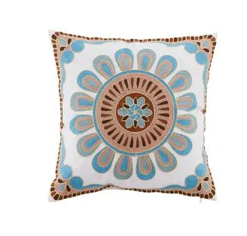 Boho Embroidered Throw Pillow Cover – Geometric Decorative Cushion