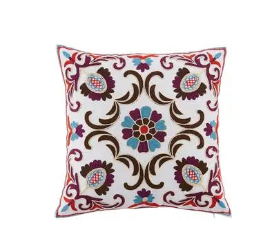 Boho Embroidered Throw Pillow Cover – Geometric Decorative Cushion