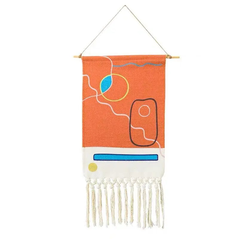 Boho Geometric Canvas Wall Tapestry – Handmade Cotton Macrame with Tassels