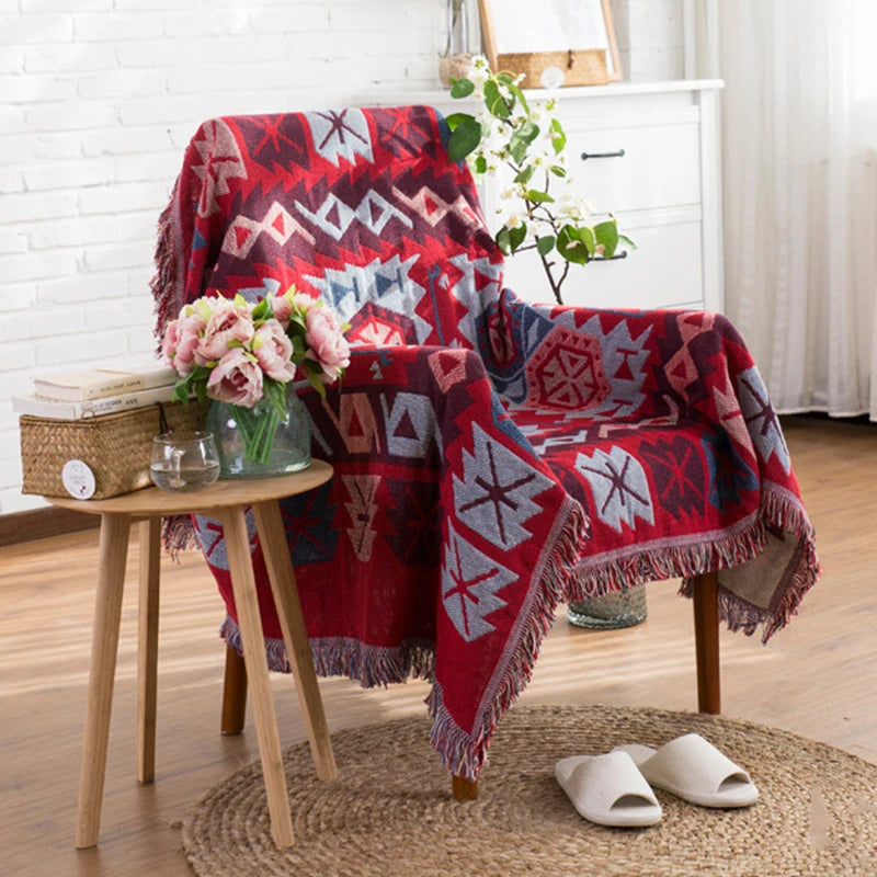 My Boho Home Bohemian Decor Red Geometric Aztec Blanket