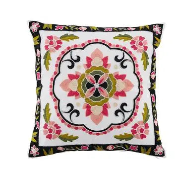 Boho Embroidered Throw Pillow Cover – Geometric Decorative Cushion