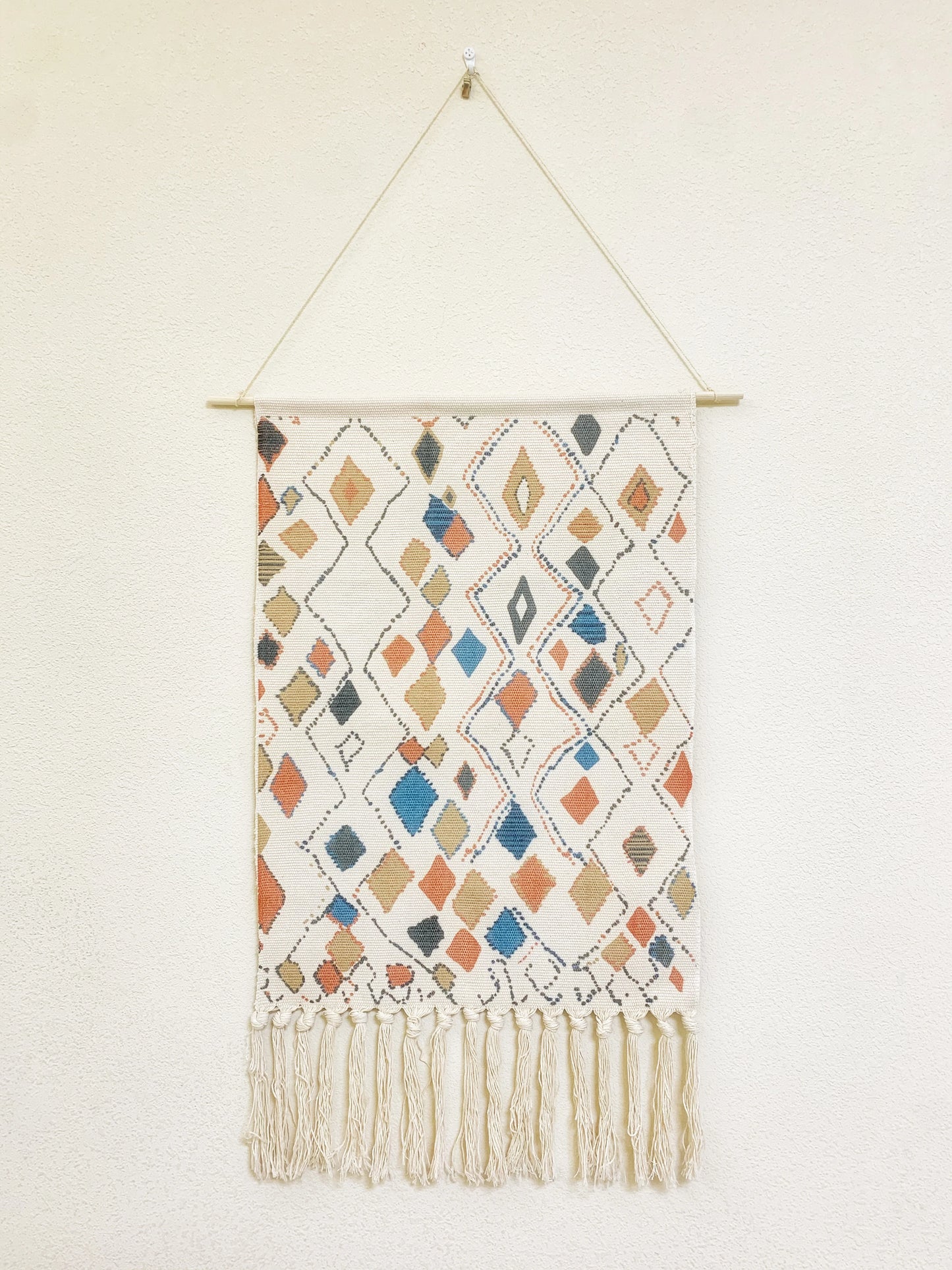 Boho Geometric Canvas Wall Tapestry – Handmade Cotton Macrame with Tassels