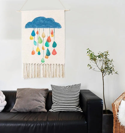 Boho Geometric Canvas Wall Tapestry – Handmade Cotton Macrame with Tassels