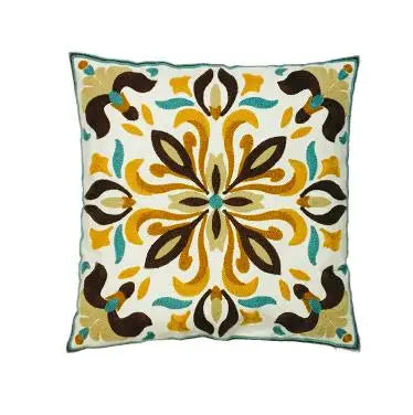 Boho Embroidered Throw Pillow Cover – Geometric Decorative Cushion