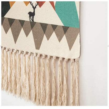 Boho Geometric Canvas Wall Tapestry – Handmade Cotton Macrame with Tassels