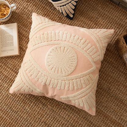 Evil Eye Embroidered Cotton Cushion Cover