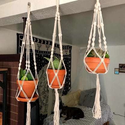 🌿 Handmade Macrame Plant Hanger – Boho Hanging Planter Basket for Indoor & Outdoor Decor