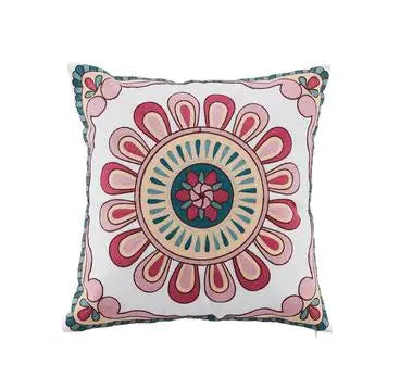 Boho Embroidered Throw Pillow Cover – Geometric Decorative Cushion