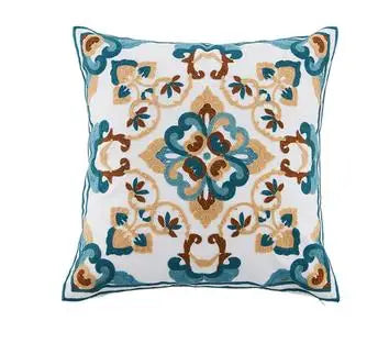 Boho Embroidered Throw Pillow Cover – Geometric Decorative Cushion