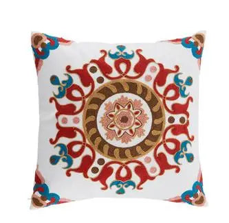 Boho Embroidered Throw Pillow Cover – Geometric Decorative Cushion