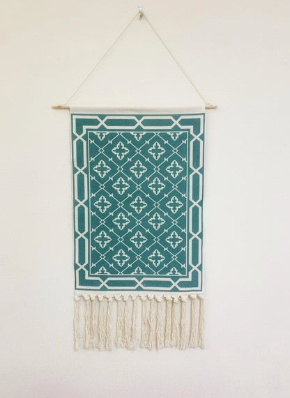 Boho Geometric Canvas Wall Tapestry – Handmade Cotton Macrame with Tassels