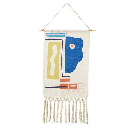 Boho Geometric Canvas Wall Tapestry – Handmade Cotton Macrame with Tassels