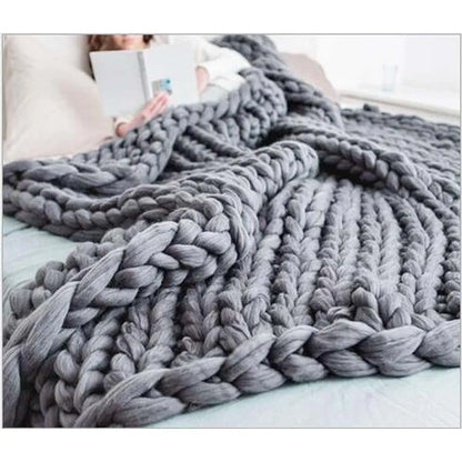 Chunky Knit Merino Wool Blanket – Cozy Boho Home Decor Throw for Sofa & Bed