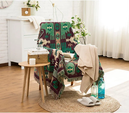 Boho Chenille Woven Colorful Aztec Throw Blanket