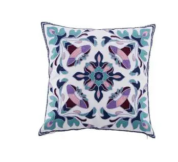 Boho Embroidered Throw Pillow Cover – Geometric Decorative Cushion