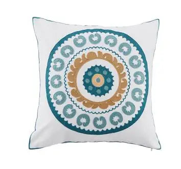 Boho Embroidered Throw Pillow Cover – Geometric Decorative Cushion