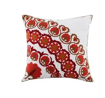 Boho Embroidered Throw Pillow Cover – Geometric Decorative Cushion