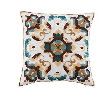 Boho Embroidered Throw Pillow Cover – Geometric Decorative Cushion