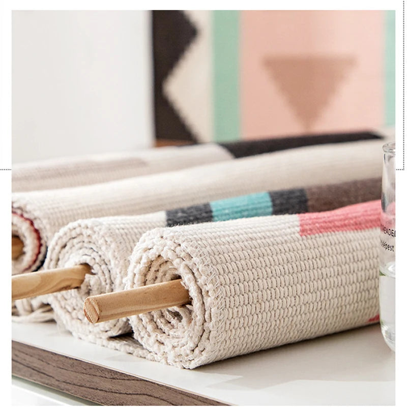 Boho Geometric Canvas Wall Tapestry – Handmade Cotton Macrame with Tassels