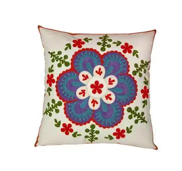 Boho Embroidered Throw Pillow Cover – Geometric Decorative Cushion