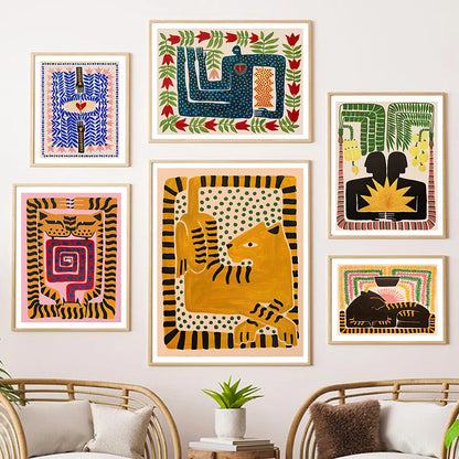 Colorful Abstract Boho Wall Art – Orange Tiger Canvas Print