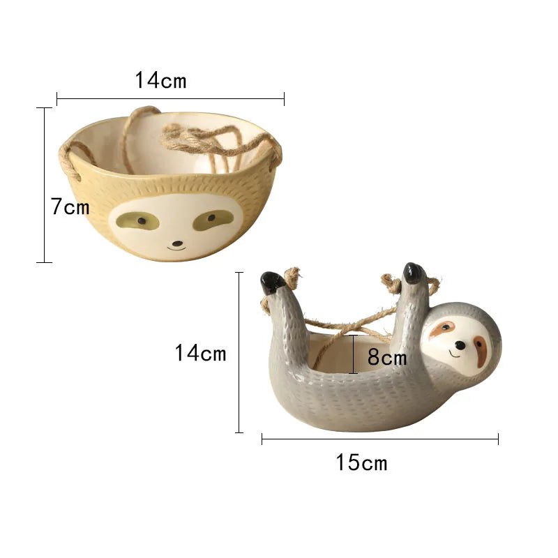 Ceramic Sloth Hanging Planter – Boho Home Decor Flower Pot for Green Plants & Garden Decor