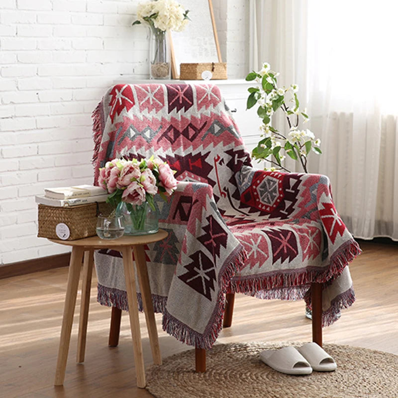 My Boho Home Bohemian Decor  Red Geometric Blanket 