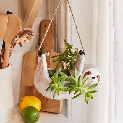 Ceramic Sloth Hanging Planter – Boho Home Decor Flower Pot for Green Plants & Garden Decor